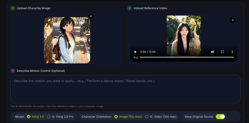 Text to video prompt interface