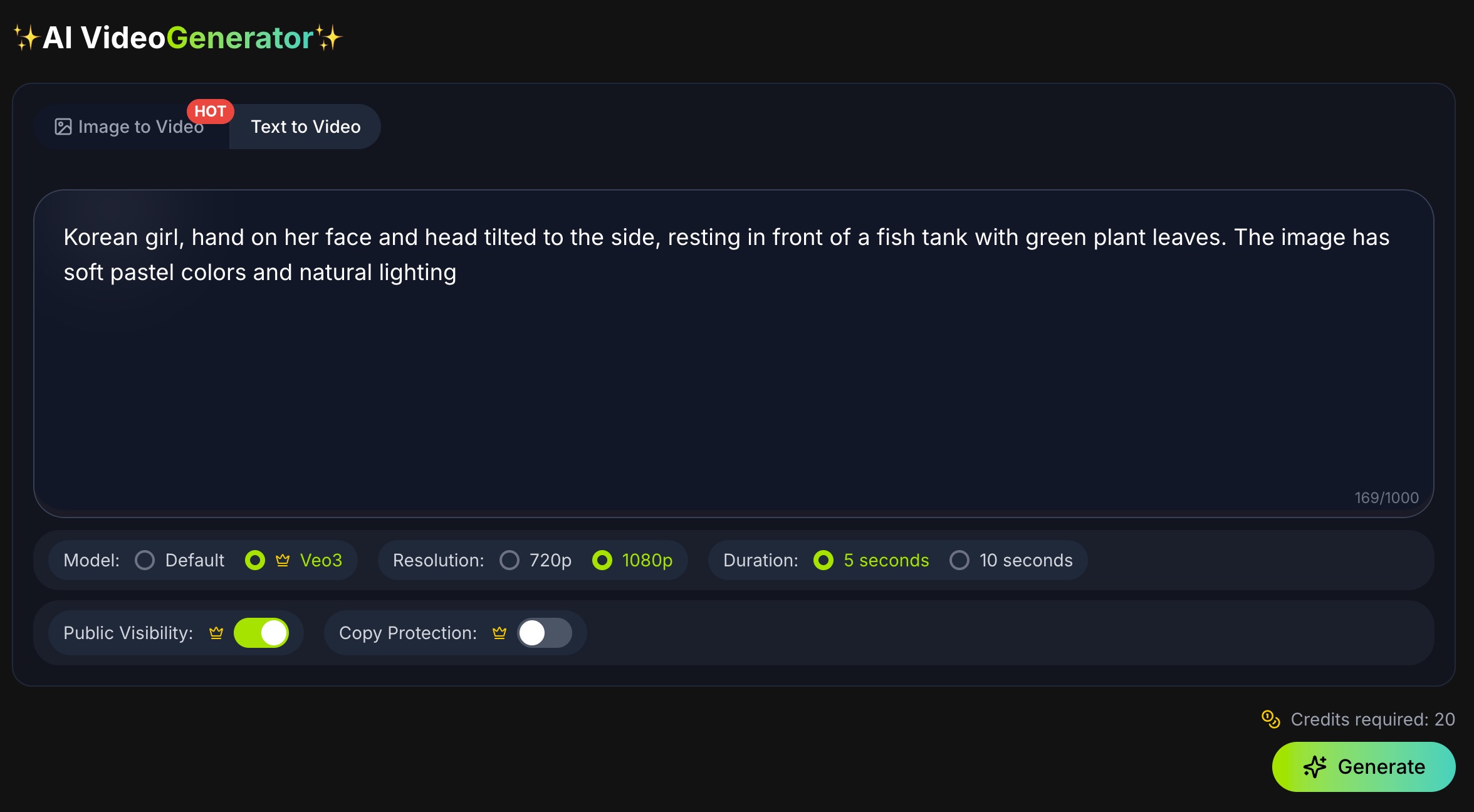 Text to video prompt interface
